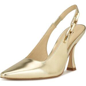 Nine West Womens Gold 710 Leather Closed Pointed Toe Sling Back Veroni Pump